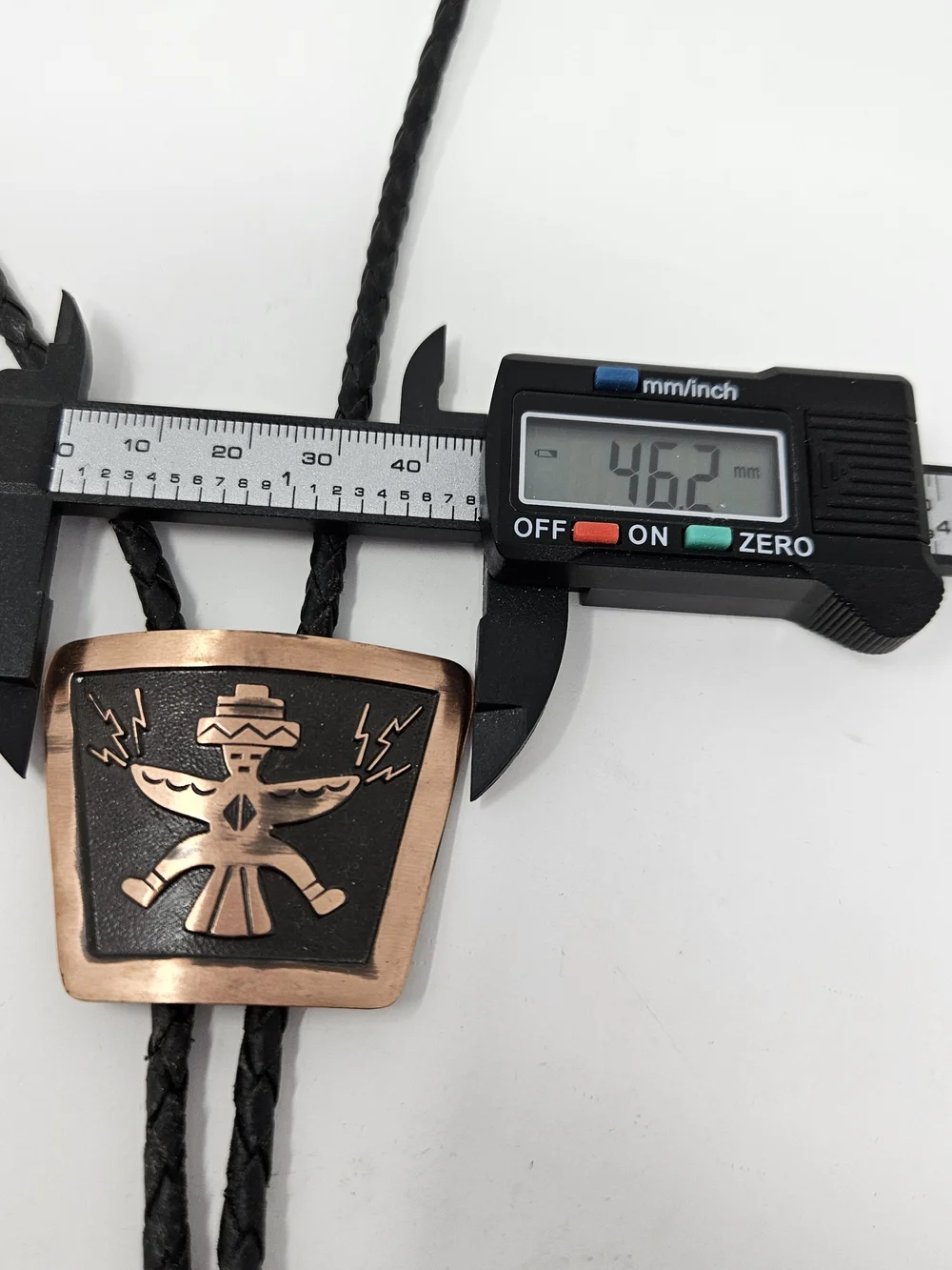 BELL TRADING POST Thunderbird Solid Copper BOLO Tie w/ Black leather Lacing Vtg